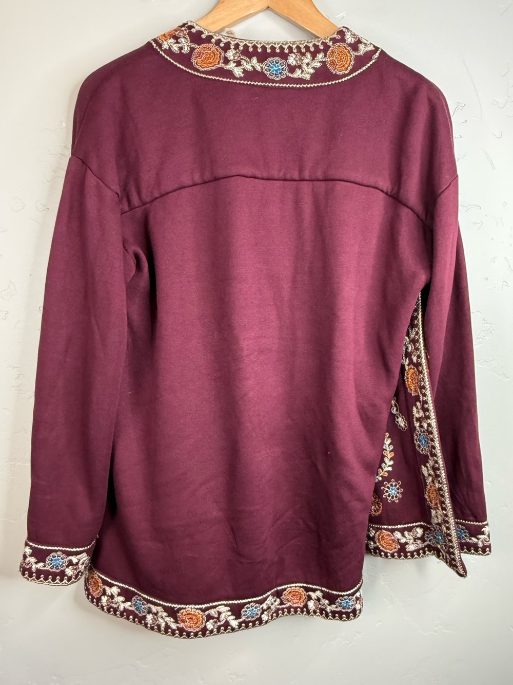 Soft Surroundings Embroidered Open Front Cardigan Kimono Fleece XS - Picture 3 of 10